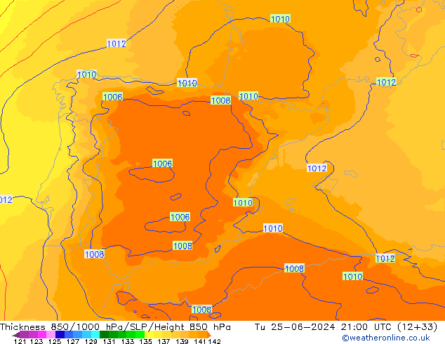 850-1000 hPa Kalınlığı UK-Global Sa 25.06.2024 21 UTC