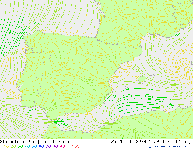 Rüzgar 10m UK-Global Çar 26.06.2024 18 UTC
