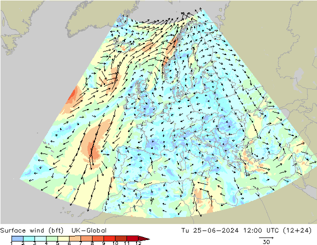 ве�Bе�@ 10 m (bft) UK-Global вт 25.06.2024 12 UTC