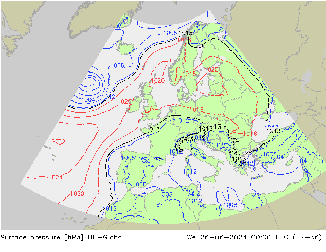 Presión superficial UK-Global mié 26.06.2024 00 UTC