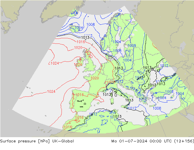 Pressione al suolo UK-Global lun 01.07.2024 00 UTC