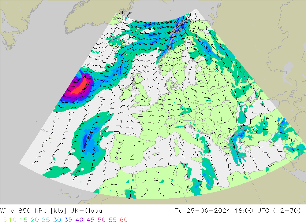 Wind 850 hPa UK-Global di 25.06.2024 18 UTC