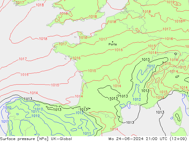 приземное давление UK-Global пн 24.06.2024 21 UTC