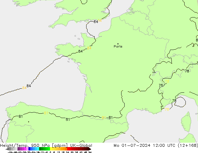 Height/Temp. 950 hPa UK-Global Mo 01.07.2024 12 UTC