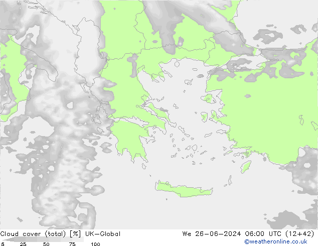 Cloud cover (total) UK-Global We 26.06.2024 06 UTC