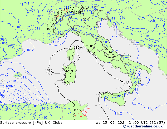 Surface pressure UK-Global We 26.06.2024 21 UTC