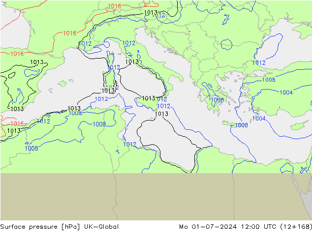 Atmosférický tlak UK-Global Po 01.07.2024 12 UTC