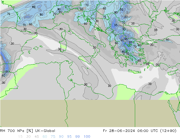 RH 700 hPa UK-Global Fr 28.06.2024 06 UTC