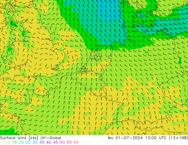 Surface wind UK-Global Mo 01.07.2024 12 UTC