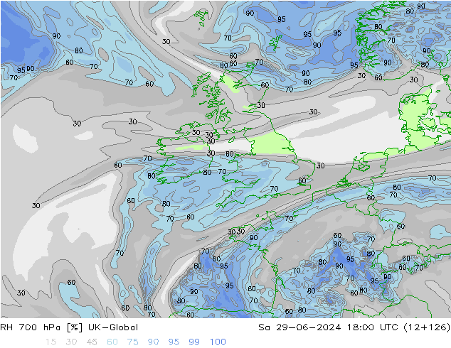 RH 700 hPa UK-Global sab 29.06.2024 18 UTC