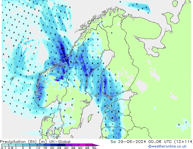 Precipitación (6h) UK-Global sáb 29.06.2024 06 UTC