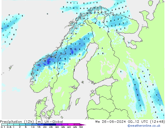 Precipitation (12h) UK-Global We 26.06.2024 12 UTC