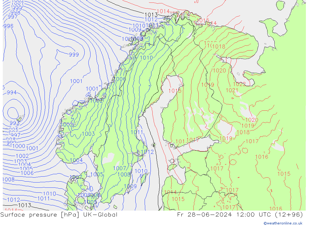 Luchtdruk (Grond) UK-Global vr 28.06.2024 12 UTC