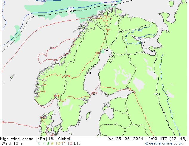 High wind areas UK-Global  26.06.2024 12 UTC