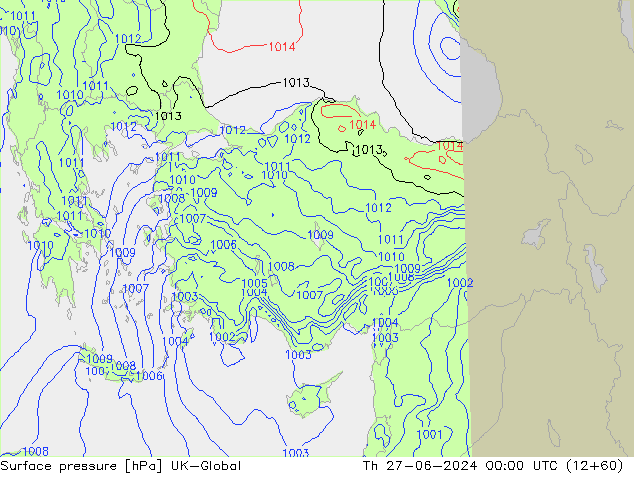 приземное давление UK-Global чт 27.06.2024 00 UTC