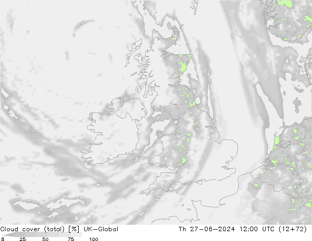 Cloud cover (total) UK-Global Th 27.06.2024 12 UTC