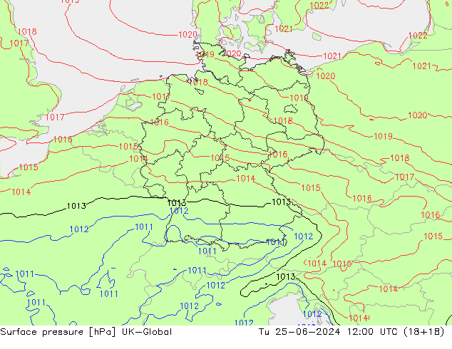 Surface pressure UK-Global Tu 25.06.2024 12 UTC