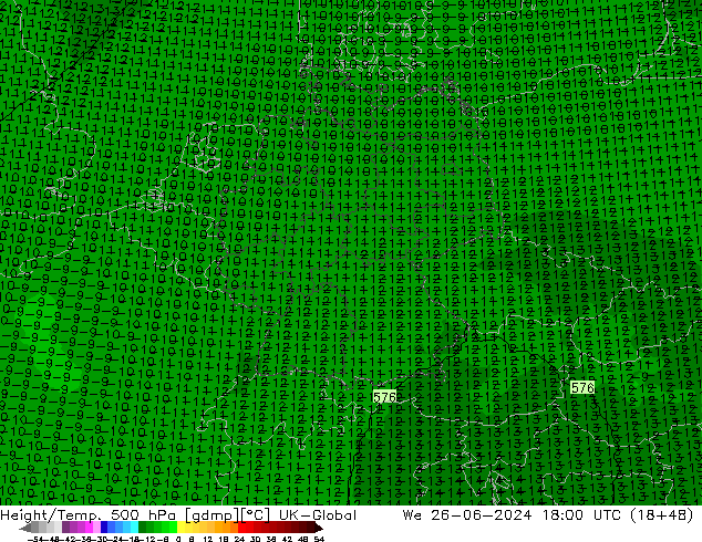 Height/Temp. 500 hPa UK-Global  26.06.2024 18 UTC