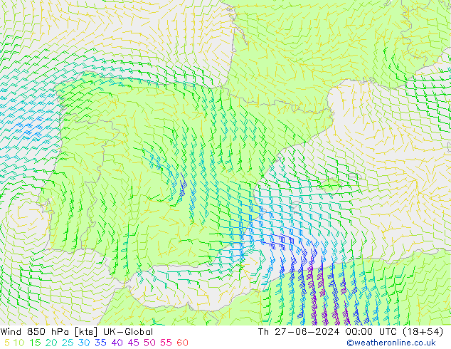 Rüzgar 850 hPa UK-Global Per 27.06.2024 00 UTC