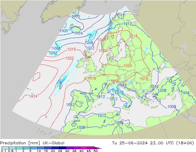 Precipitation UK-Global Tu 25.06.2024 00 UTC