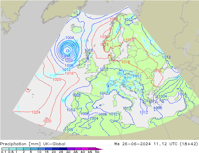 Precipitación UK-Global mié 26.06.2024 12 UTC
