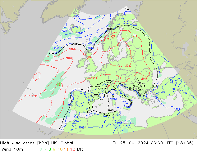 High wind areas UK-Global Út 25.06.2024 00 UTC