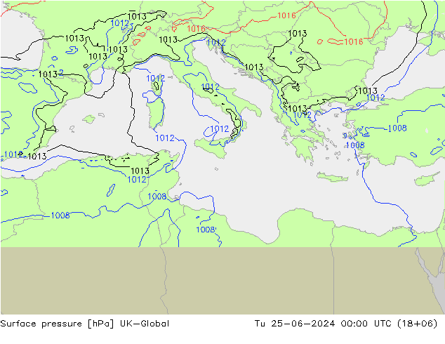 Presión superficial UK-Global mar 25.06.2024 00 UTC