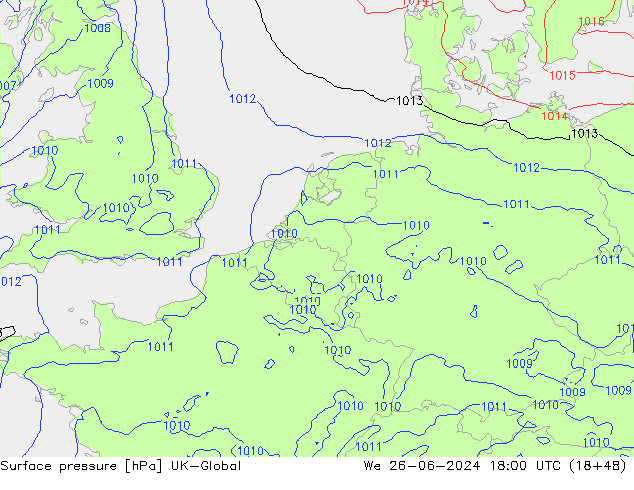 Surface pressure UK-Global We 26.06.2024 18 UTC