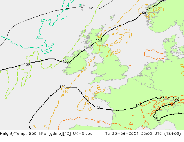 Height/Temp. 850 hPa UK-Global Di 25.06.2024 03 UTC