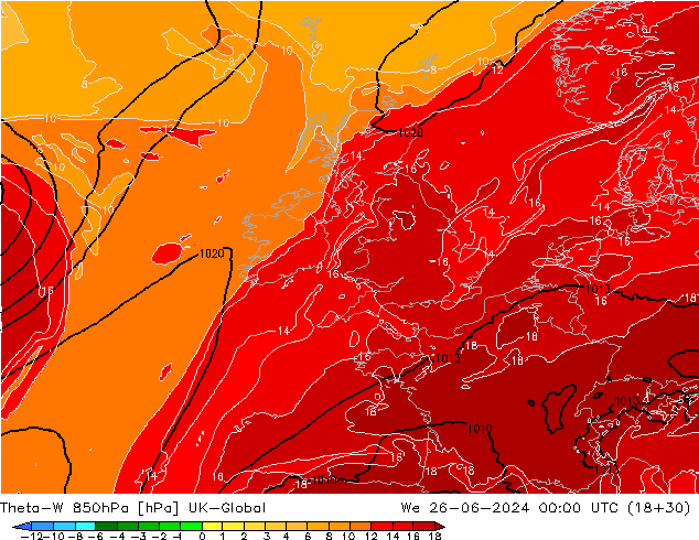 Theta-W 850гПа UK-Global ср 26.06.2024 00 UTC