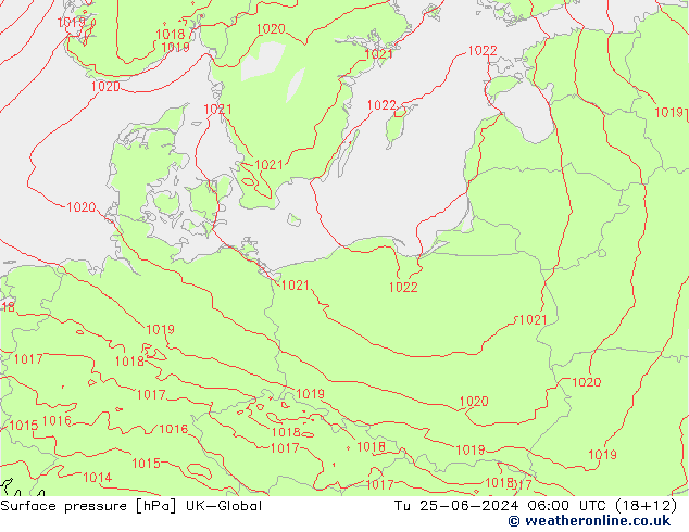 Surface pressure UK-Global Tu 25.06.2024 06 UTC
