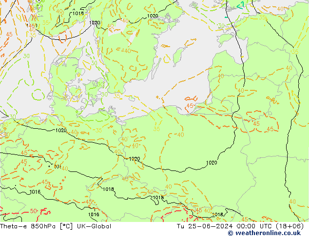 Theta-e 850hPa UK-Global mar 25.06.2024 00 UTC