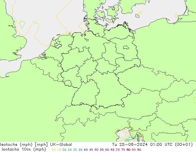 Isotachs (mph) UK-Global вт 25.06.2024 01 UTC