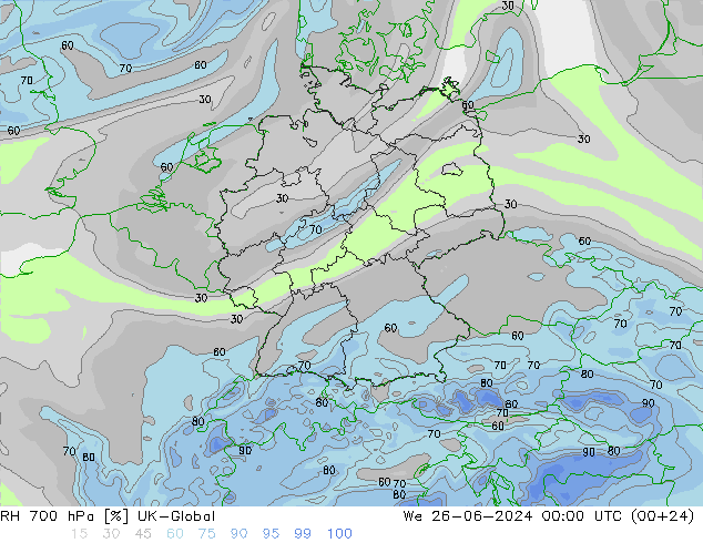 RH 700 hPa UK-Global St 26.06.2024 00 UTC