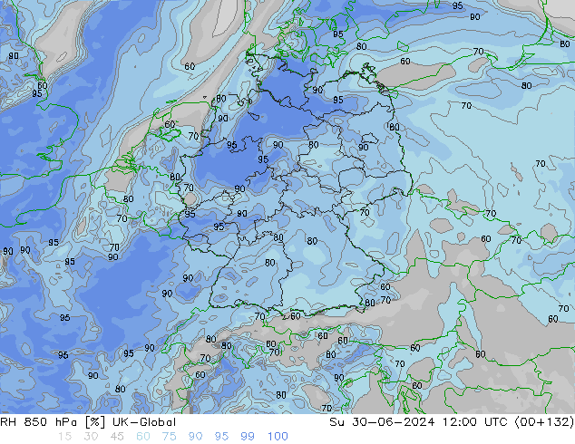 Humidité rel. 850 hPa UK-Global dim 30.06.2024 12 UTC