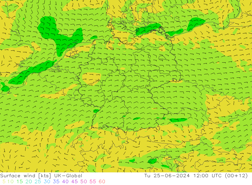 Vento 10 m UK-Global mar 25.06.2024 12 UTC