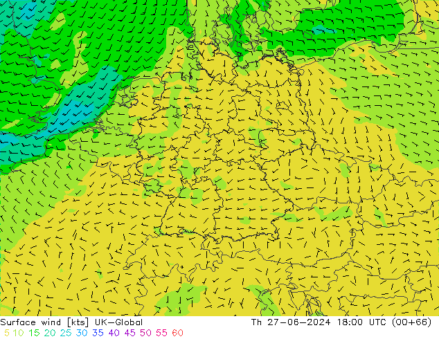 Wind 10 m UK-Global do 27.06.2024 18 UTC