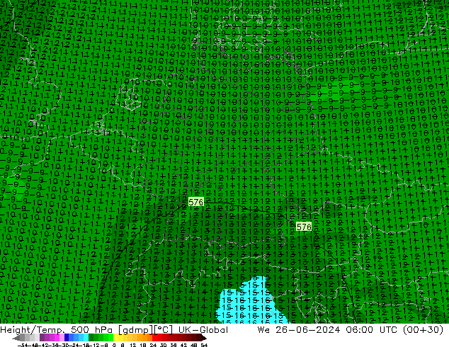 Height/Temp. 500 hPa UK-Global Mi 26.06.2024 06 UTC