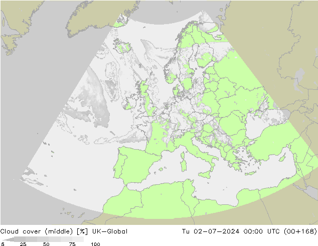 Cloud cover (middle) UK-Global Tu 02.07.2024 00 UTC