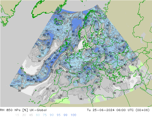 RH 850 hPa UK-Global Ter 25.06.2024 06 UTC