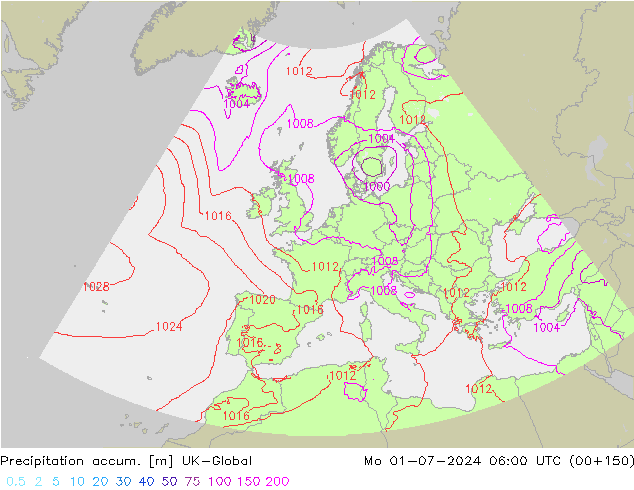 Toplam Yağış UK-Global Pzt 01.07.2024 06 UTC