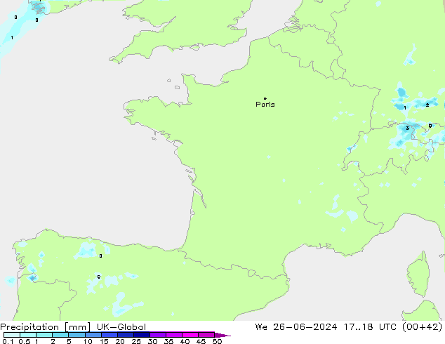 Neerslag UK-Global wo 26.06.2024 18 UTC