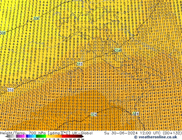 Géop./Temp. 700 hPa UK-Global dim 30.06.2024 12 UTC