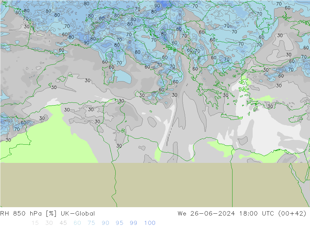 RH 850 hPa UK-Global We 26.06.2024 18 UTC