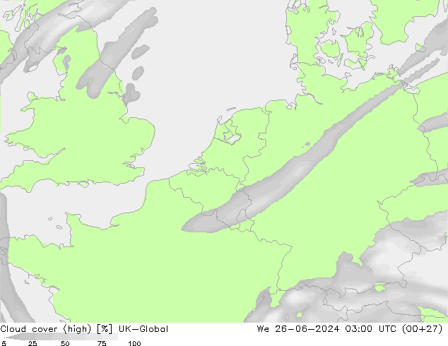 Nuages (élevé) UK-Global mer 26.06.2024 03 UTC