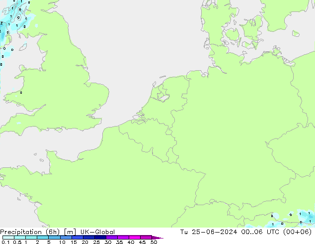 Precipitation (6h) UK-Global Tu 25.06.2024 06 UTC