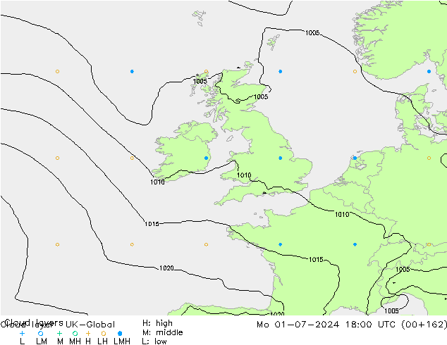 Cloud layer UK-Global lun 01.07.2024 18 UTC