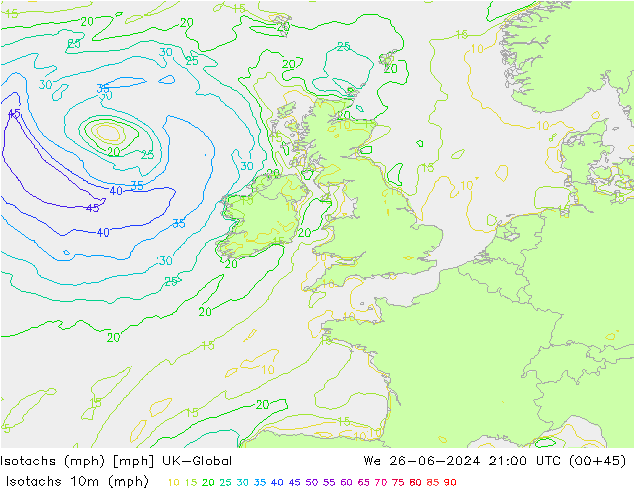 Isotachs (mph) UK-Global Qua 26.06.2024 21 UTC