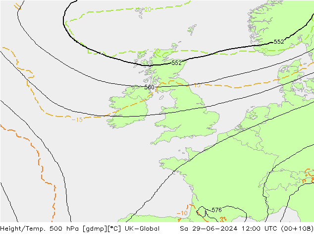 Height/Temp. 500 hPa UK-Global so. 29.06.2024 12 UTC