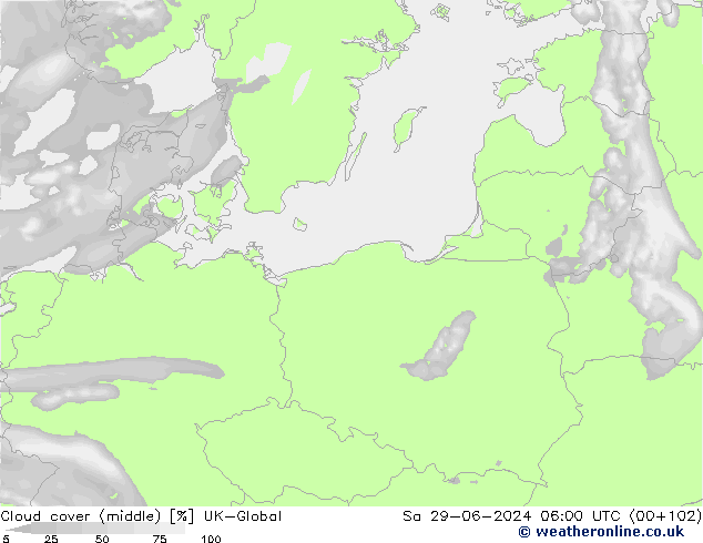 Bewolking (Middelb.) UK-Global za 29.06.2024 06 UTC